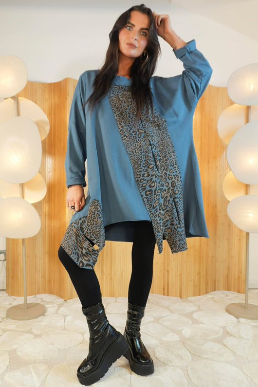 Leopard Panel Top Denim